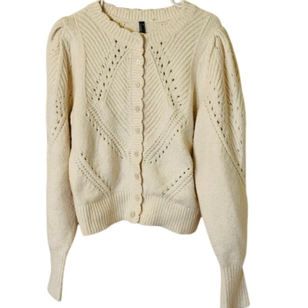 Anthropologie Pointelle Scalloped Cardigan Sweater M - Picture 5 of 10